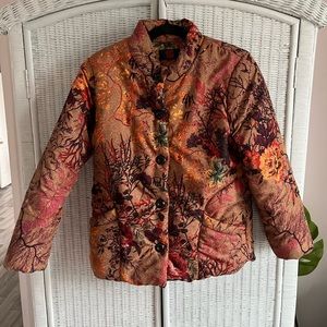 floral fleece lined button up coat.